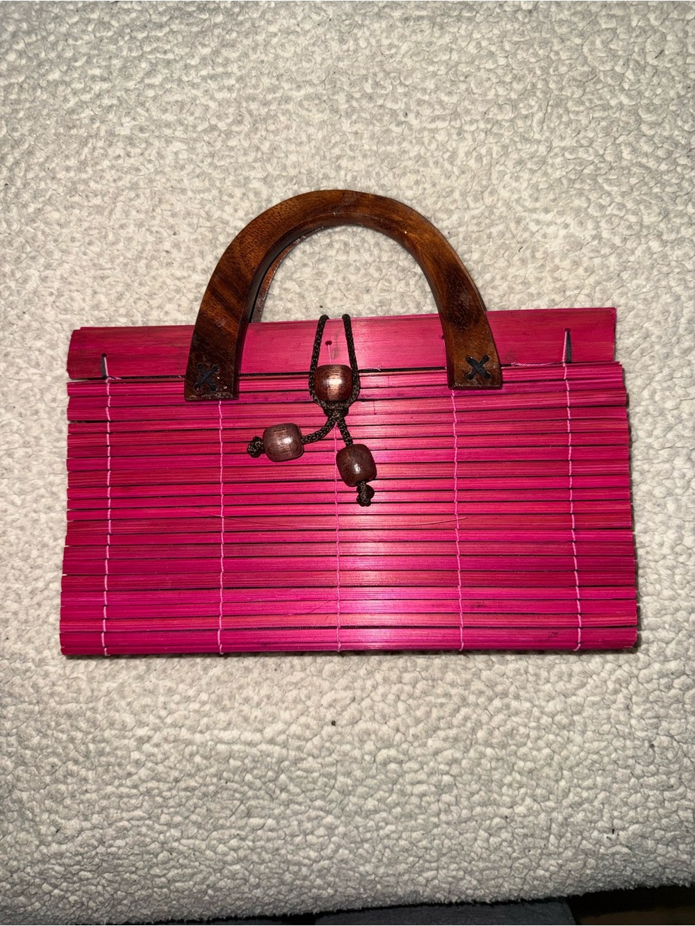 Pink Bamboo-Style Handbag with Wooden Handles